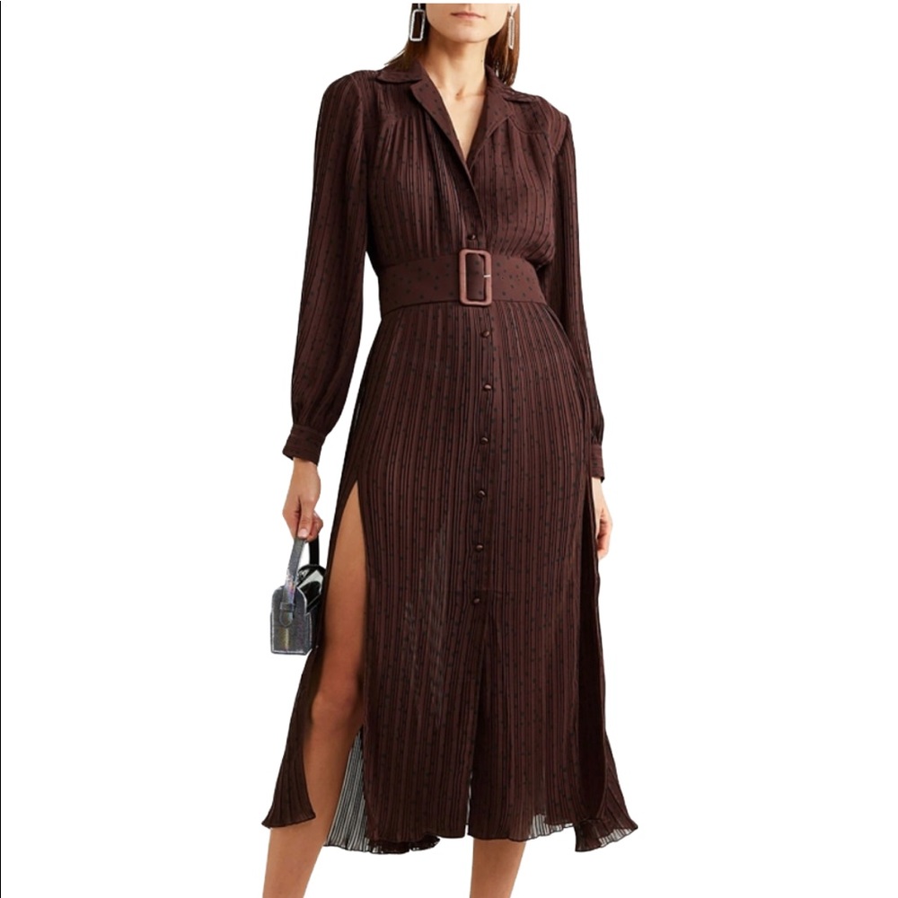 ROTATE pleated chiffon midi dress